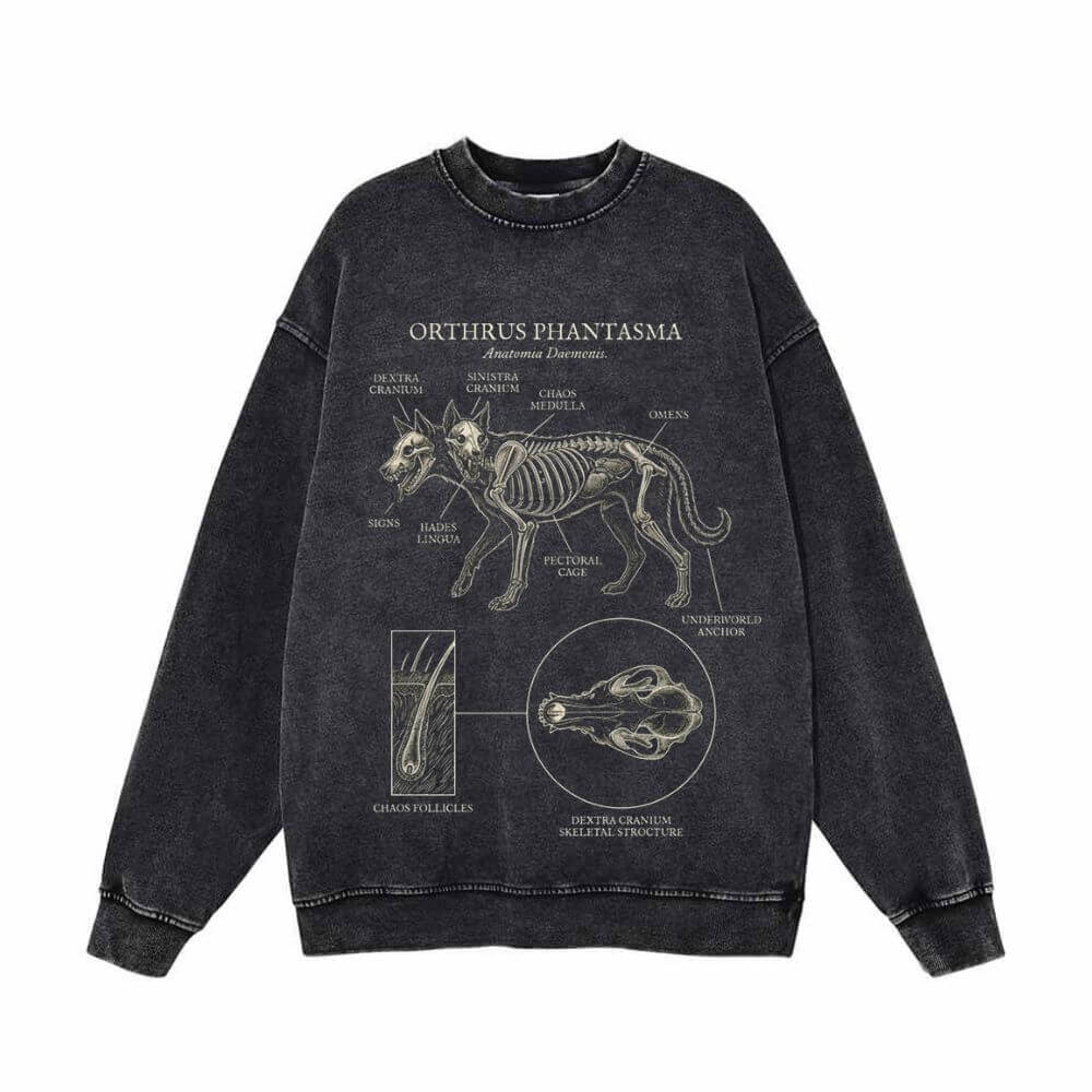 Orthrus Phantasma Anatomy Graphic Vintage Washed Sweatshirt | Gthic.com