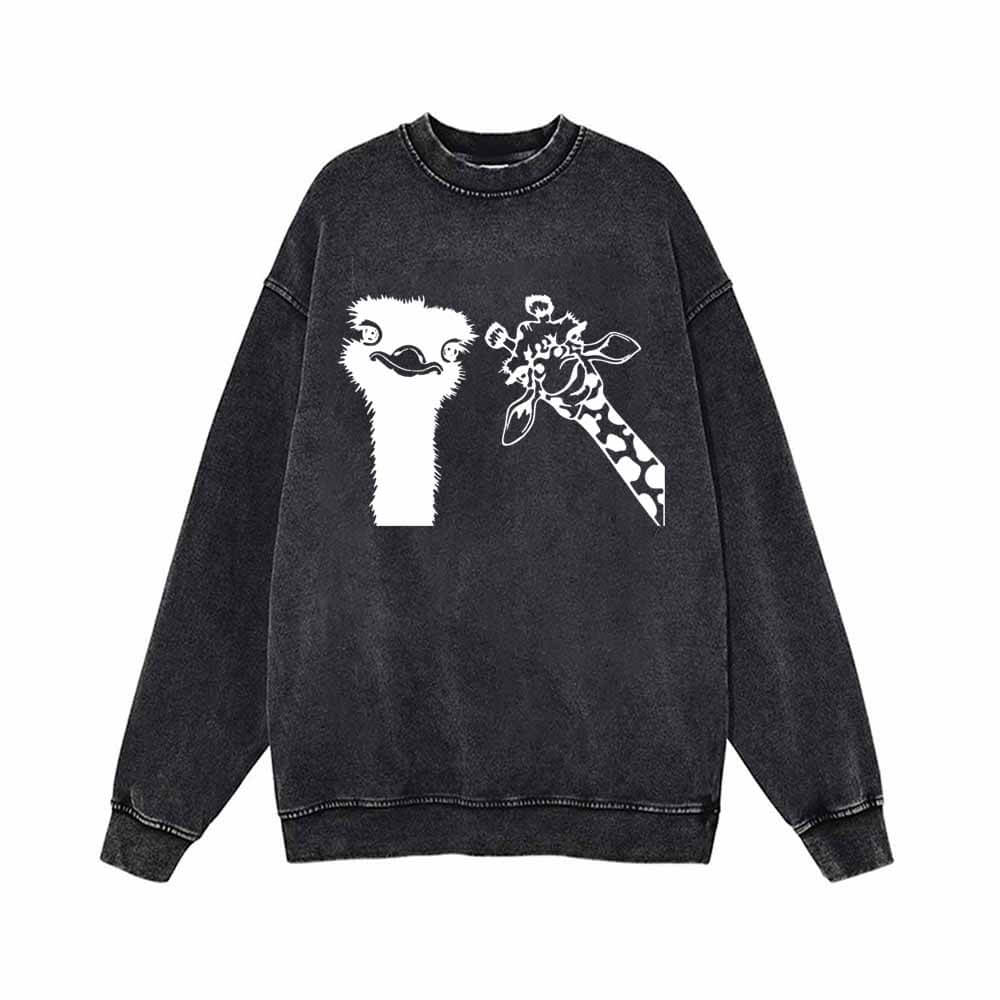 Ostrich And Giraffe Cute Vintage Washed Sweatshirt