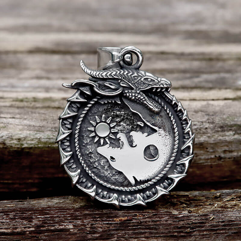 Ouroboros Fenrir Wolf Stainless Steel Pendant | Gthic.com