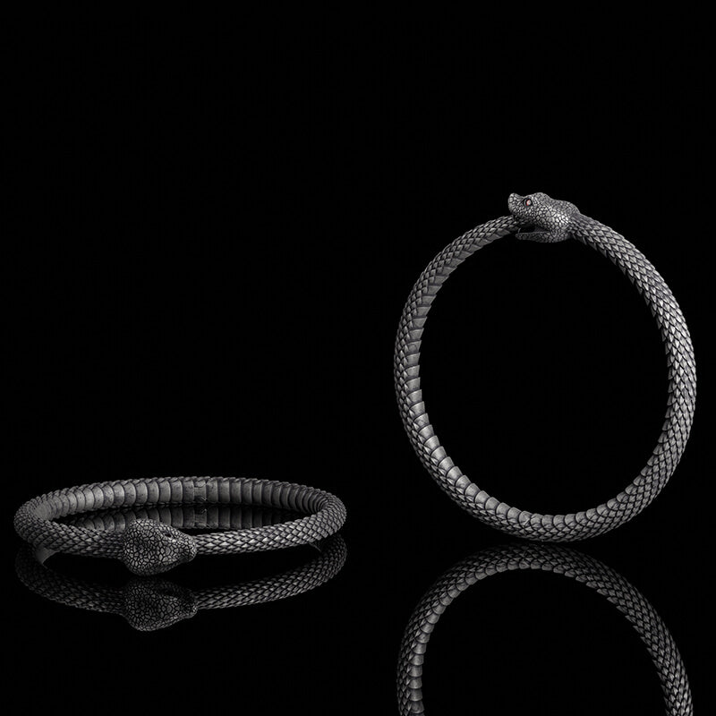 Ouroboros Symbol Sterling Silver Snake Bracelet | Gthic.com