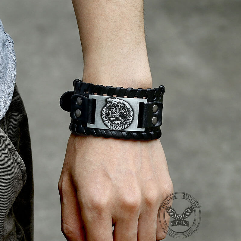 Ouroboros Vegvisir Wristband Leather Bracelet