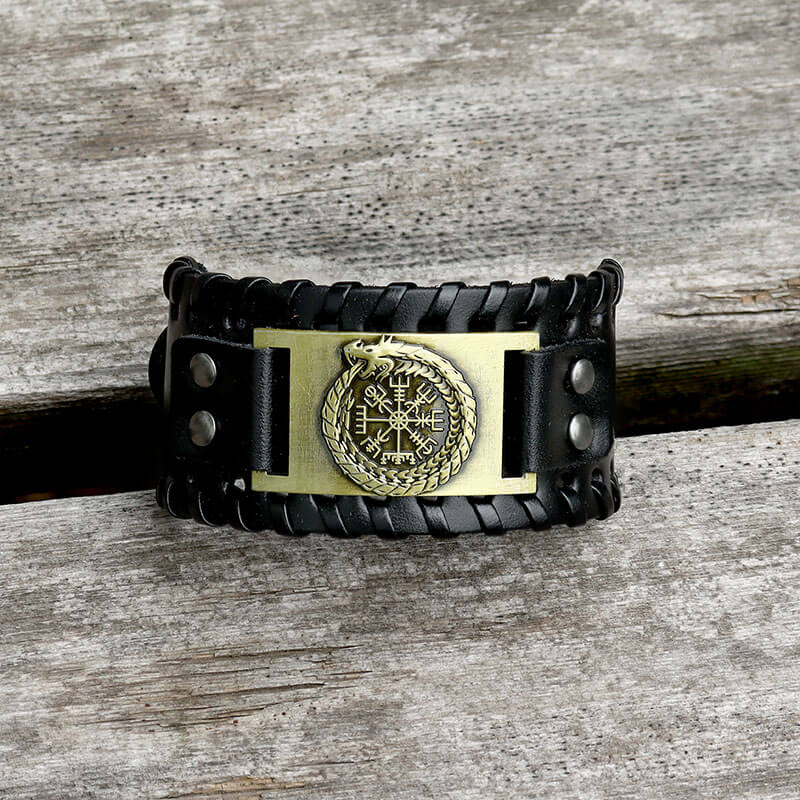 Ouroboros Vegvisir Wristband Leather Bracelet | Gthic.com