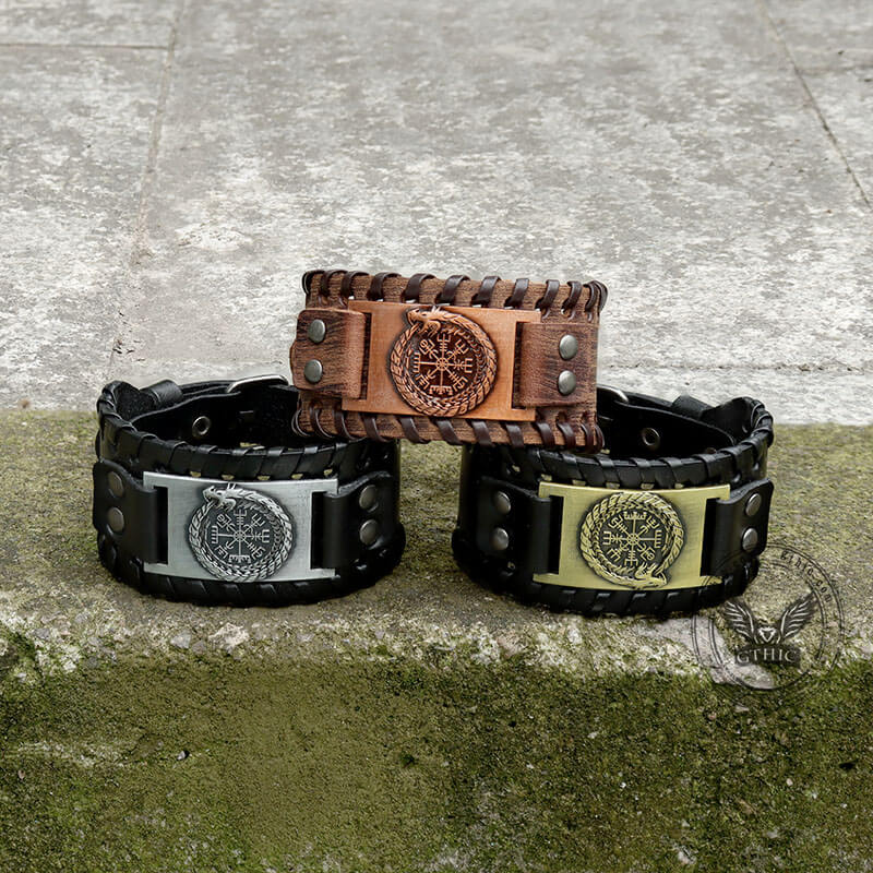 Ouroboros Vegvisir Wristband Leather Bracelet | Gthic.com