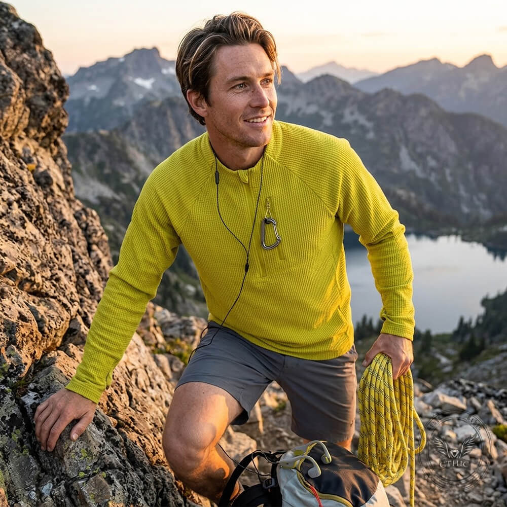 Outdoor Waffle-Knit Quick-Drying Half-Zip Sports Top | Gthic.com