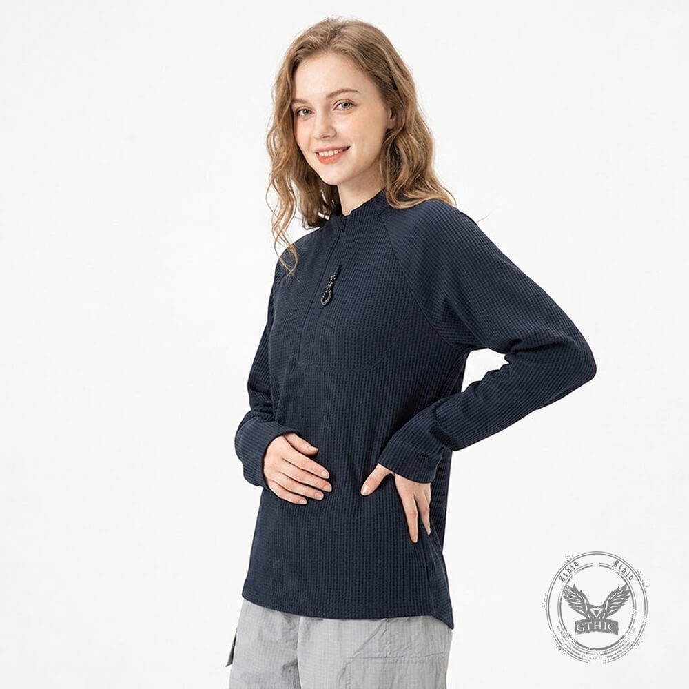 Outdoor Waffle-Knit Quick-Drying Half-Zip Sports Top