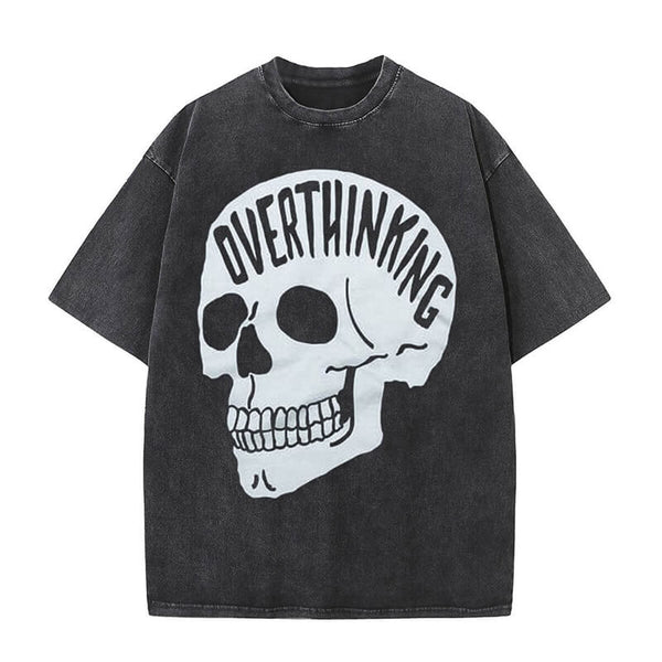 Overthinking Skull Print Washed T-shirt | Gthic.com