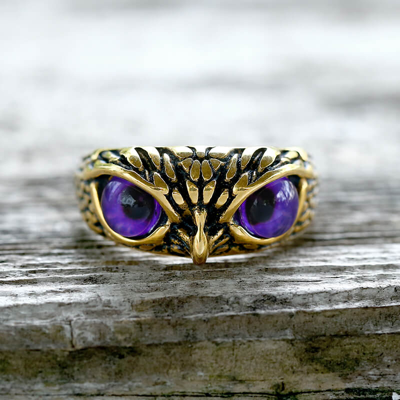 Owl Gem Eye Stainless Steel Ring | Gthic.com