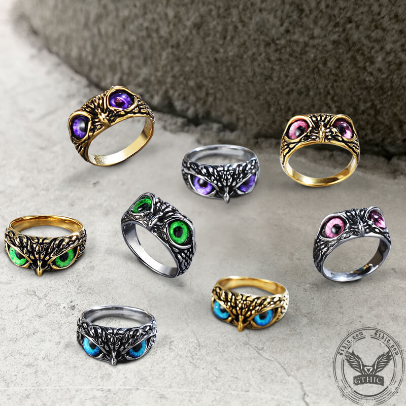 Owl Gem Eye Stainless Steel Ring | Gthic.com