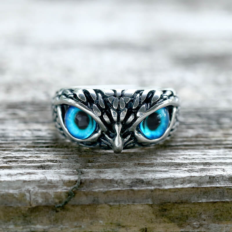 Owl Gem Eye Stainless Steel Ring | Gthic.com