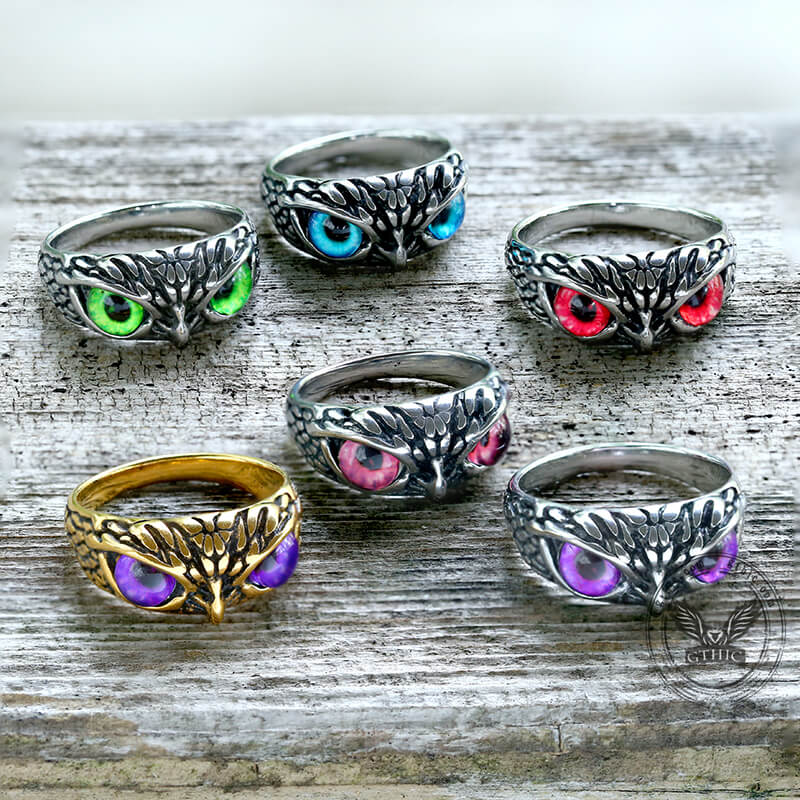 Owl Gem Eye Stainless Steel Ring