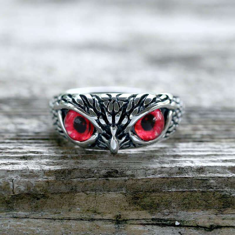 Owl Gem Eye Stainless Steel Ring | Gthic.com