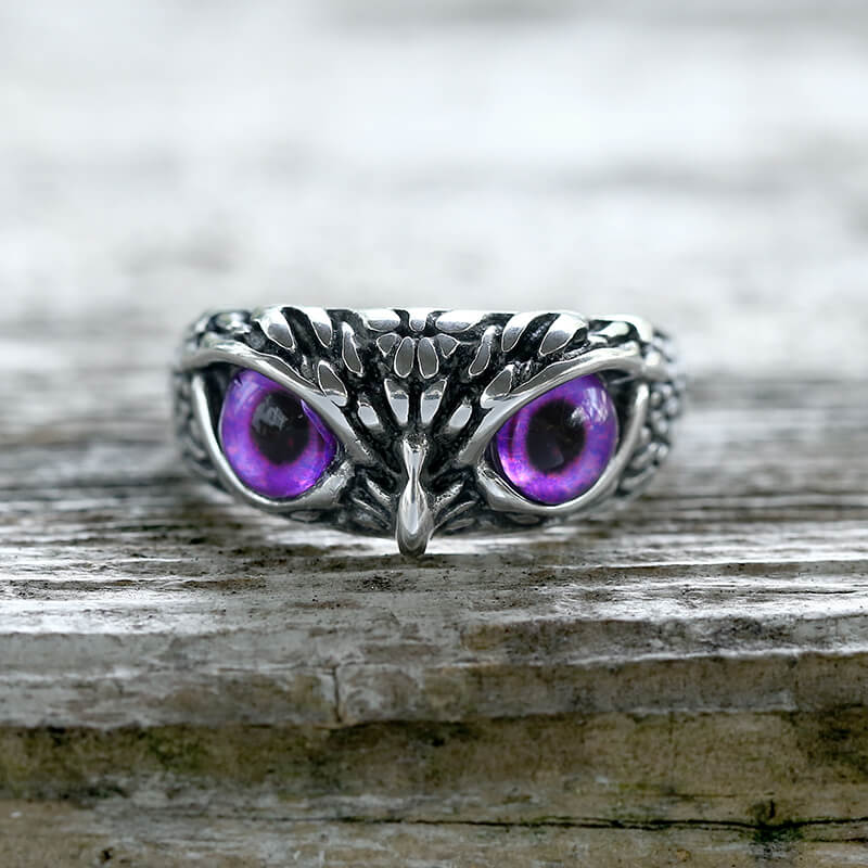 Owl Gem Eye Stainless Steel Ring | Gthic.com