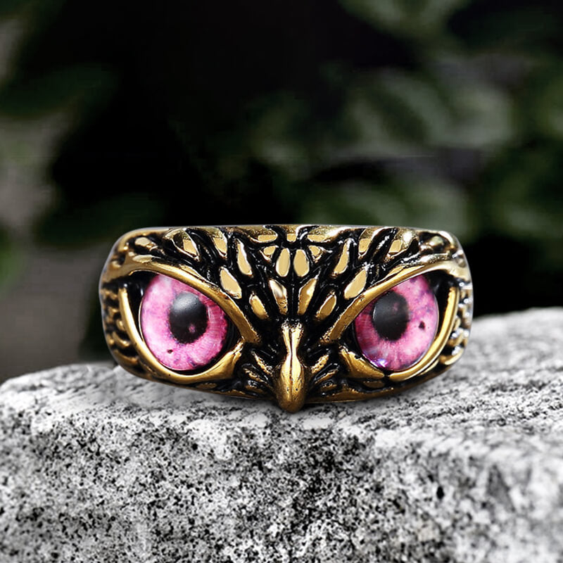 Owl Gem Eye Stainless Steel Ring | Gthic.com