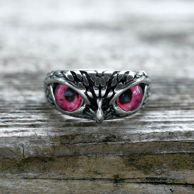Owl Gem Eye Stainless Steel Ring | Gthic.com