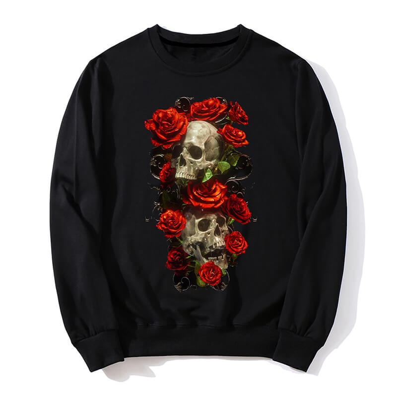 Passionate Rose Skull Cotton Long Sleeve T-shirt | Gthic.com