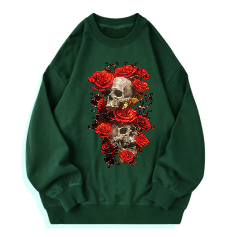 Passionate Rose Skull Cotton Long Sleeve T-shirt | Gthic.com