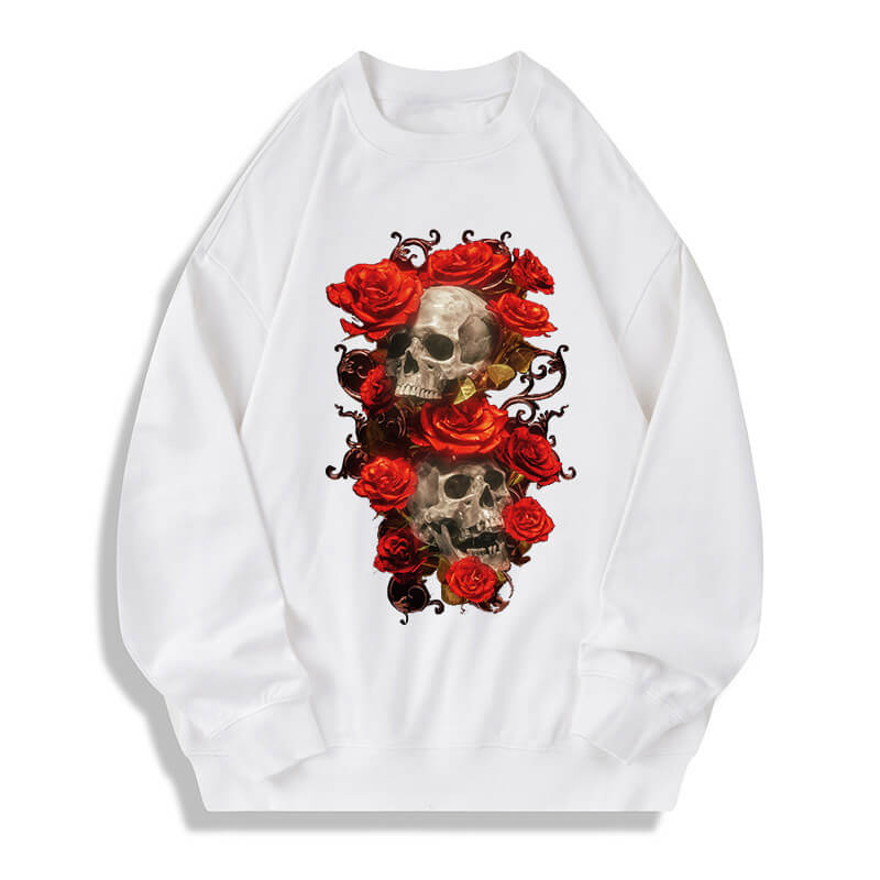Passionate Rose Skull Cotton Long Sleeve T-shirt | Gthic.com