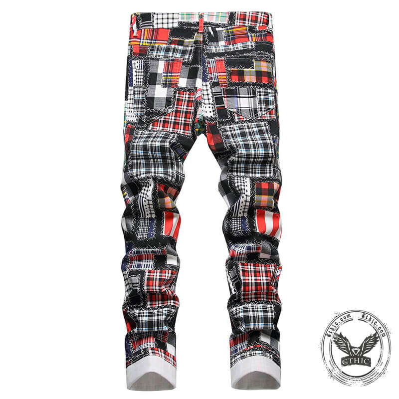 Patchwork Pattern Printed Cotton Casual Pants | Gthic.com