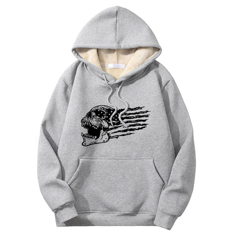 Patriotic Skull American Flag Crew Collar Hoodie