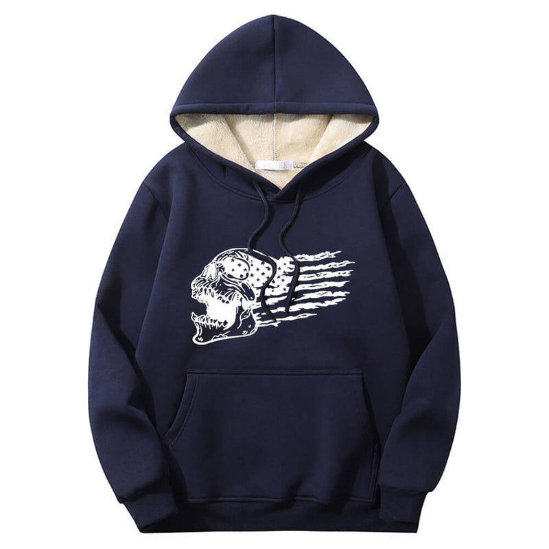 Patriotic Skull American Flag Crew Collar Hoodie