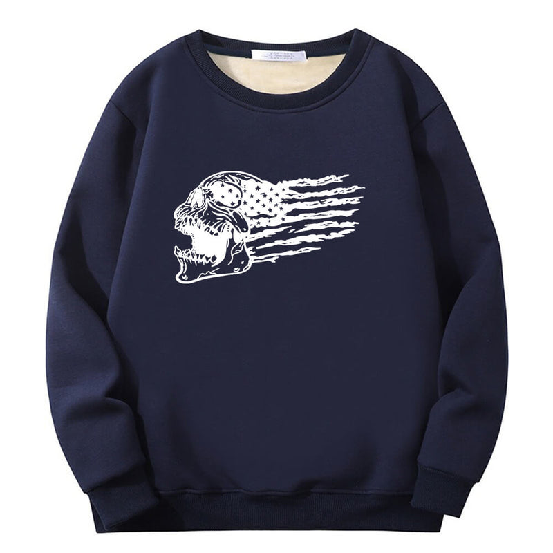 Patriotic Skull American Flag Crew Collar Sweatshirt