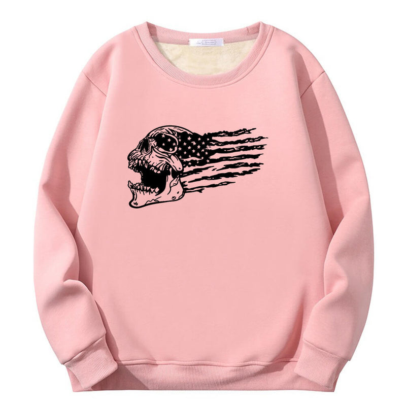 Patriotic Skull American Flag Crew Collar Sweatshirt