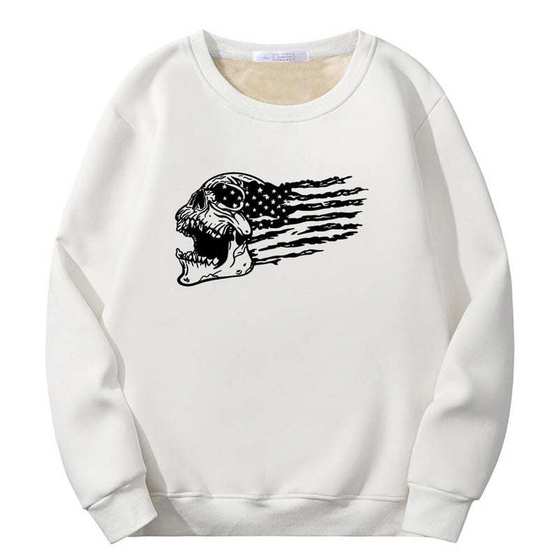 Patriotic Skull American Flag Crew Collar Sweatshirt