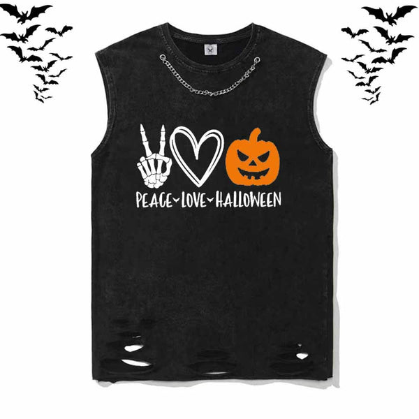 Peace Love Halloween Vintage Washed T-shirt Vest Top | Gthic.com