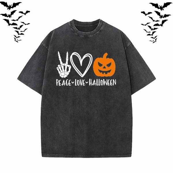 Peace Love Halloween Vintage Washed T-shirt Vest Top | Gthic.com