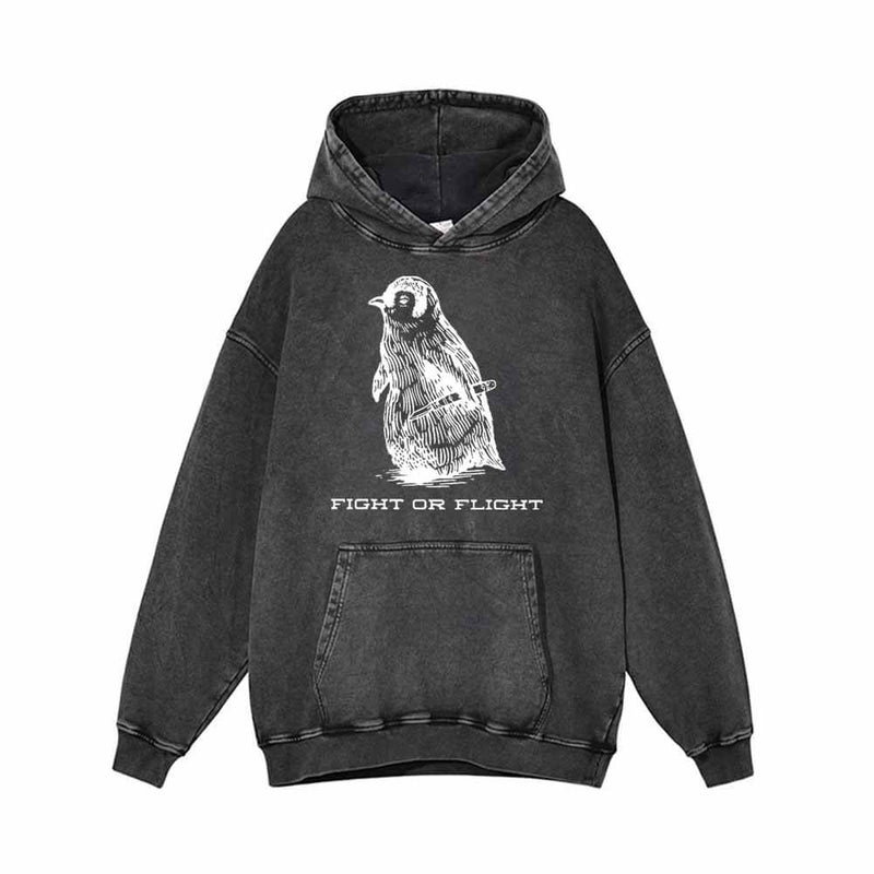 Penguin Fight Or Flight Vintage Washed Hoodie | Gthic.com