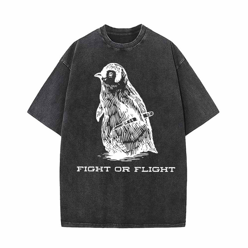 Penguin Fight Or Flight Vintage Washed T-shirt | Gthic.com