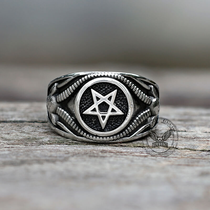 Pentagram Goat Stainless Steel Satan Ring