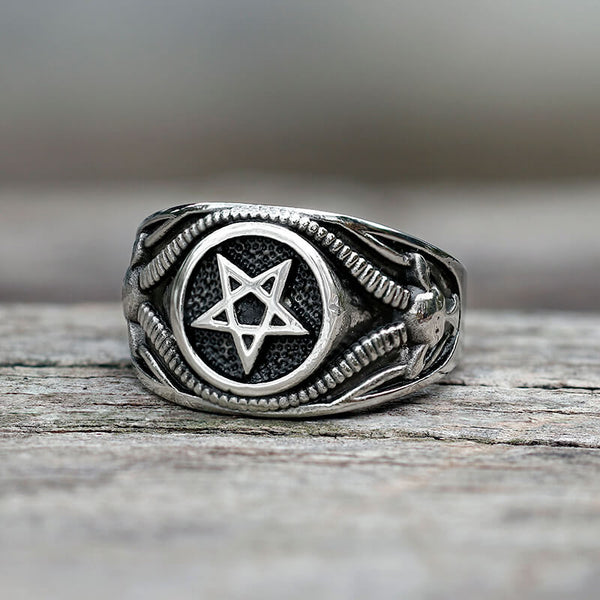 Pentagram Goat Stainless Steel Satan Ring | Gthic.com