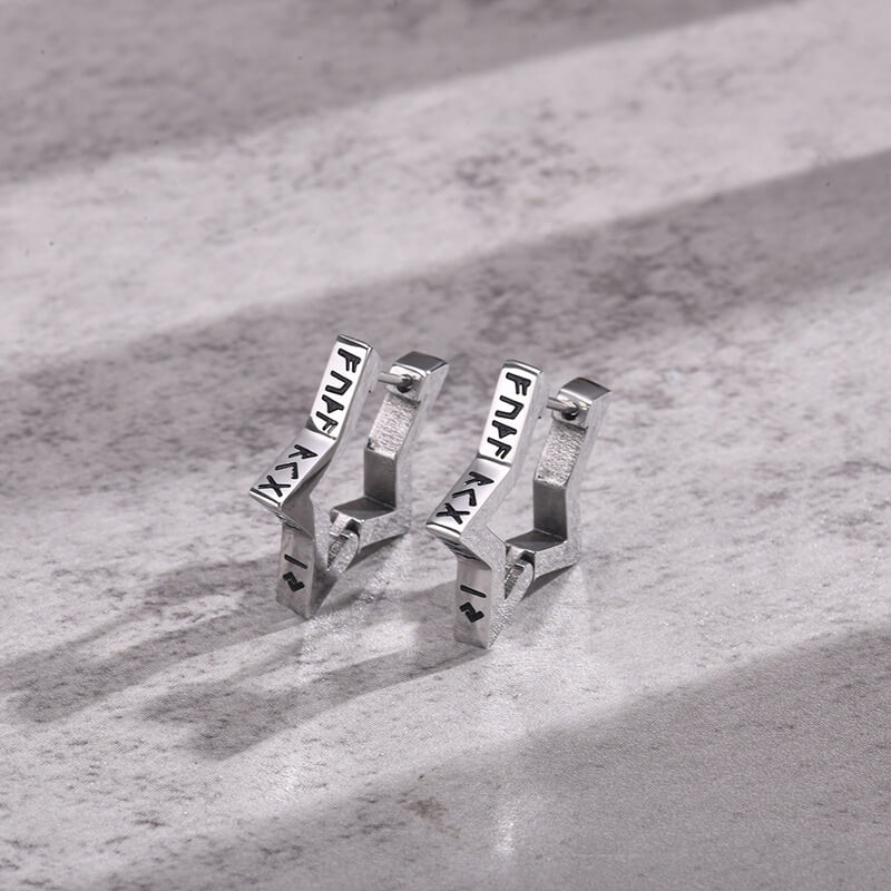 Pentagram Viking Rune Stainless Steel Stud Earrings | Gthic.com