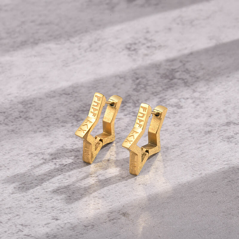 Pentagram Viking Rune Stainless Steel Stud Earrings | Gthic.com