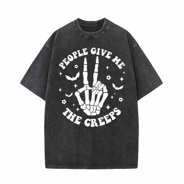 People Give Me The Creeps Skull Vintage Washed T-shirt 01 | Gthic.com