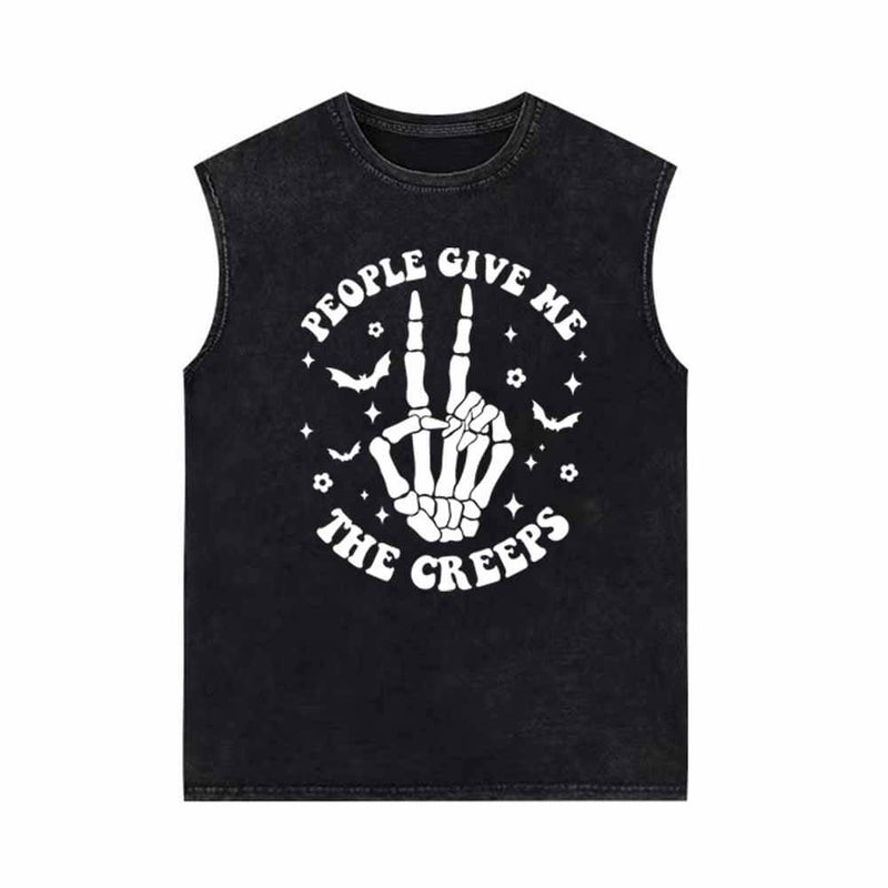 People Give Me The Creeps Skull Vintage Washed Vest Top 01 | Gthic.com