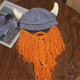 Personalized Christmas Viking Hand-knitted Beard Horned Hat | Gthic.com