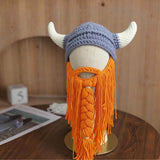 Personalized Christmas Viking Hand-knitted Beard Horned Hat | Gthic.com