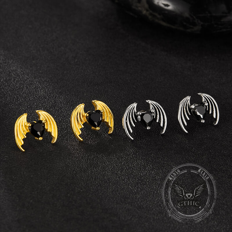 Personalized Devil Wings Heart Zircon Stainless Steel Earrings | Gthic.com