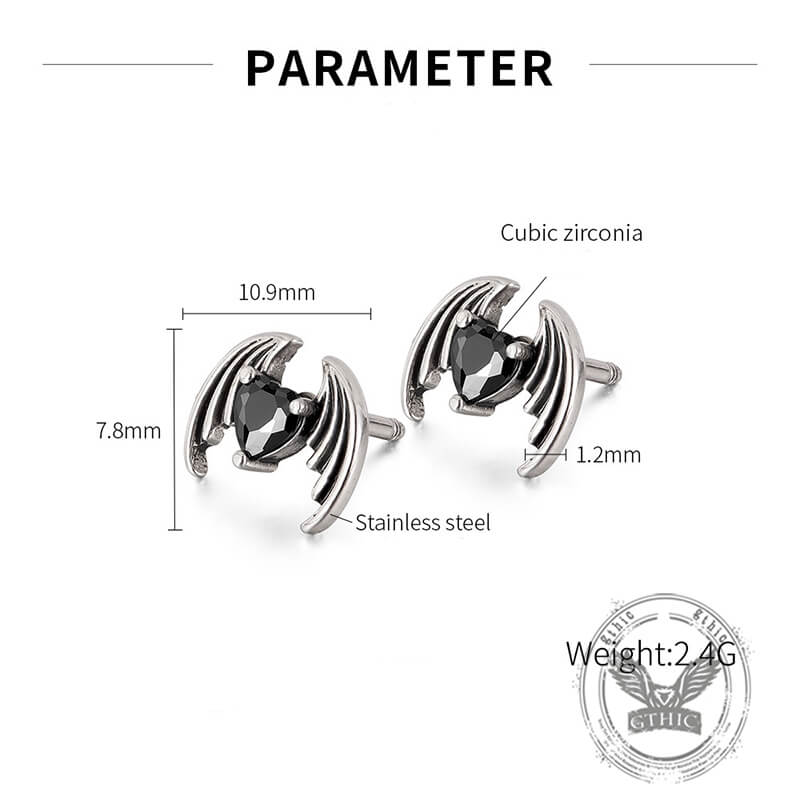 Personalized Devil Wings Heart Zircon Stainless Steel Earrings | Gthic.com