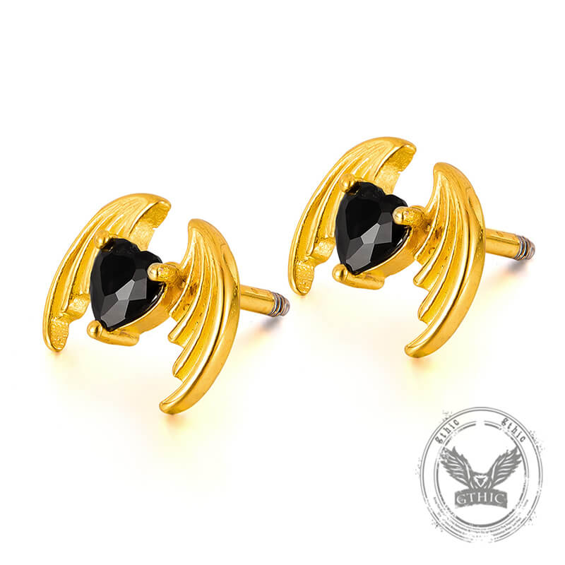 Personalized Devil Wings Heart Zircon Stainless Steel Earrings | Gthic.com