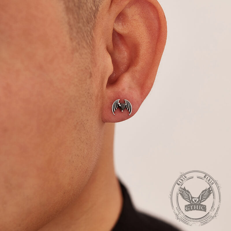 Personalized Devil Wings Heart Zircon Stainless Steel Earrings | Gthic.com