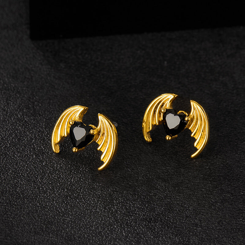 Personalized Devil Wings Heart Zircon Stainless Steel Earrings | Gthic.com