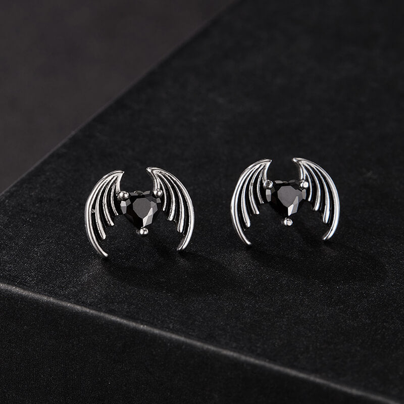 Personalized Devil Wings Heart Zircon Stainless Steel Earrings | Gthic.com
