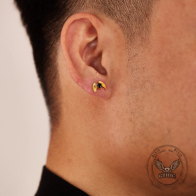 Personalized Devil Wings Heart Zircon Stainless Steel Earrings | Gthic.com