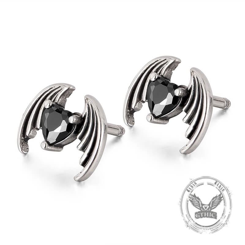Personalized Devil Wings Heart Zircon Stainless Steel Earrings | Gthic.com