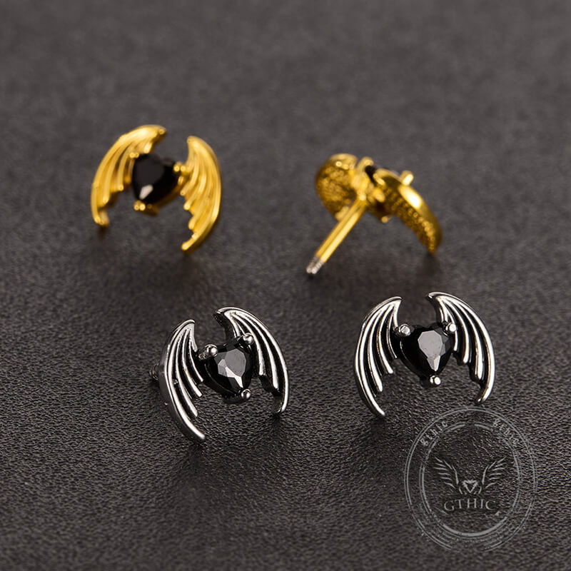 Personalized Devil Wings Heart Zircon Stainless Steel Earrings | Gthic.com