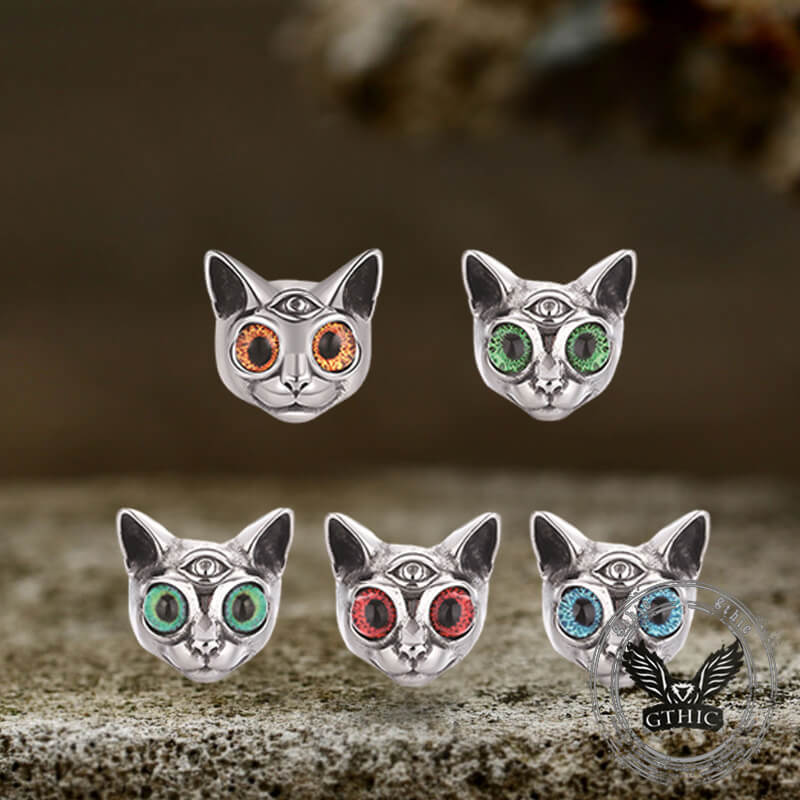 Personalized Gem Three-Eyed Cat Stainless Steel Ring | Gthic.com