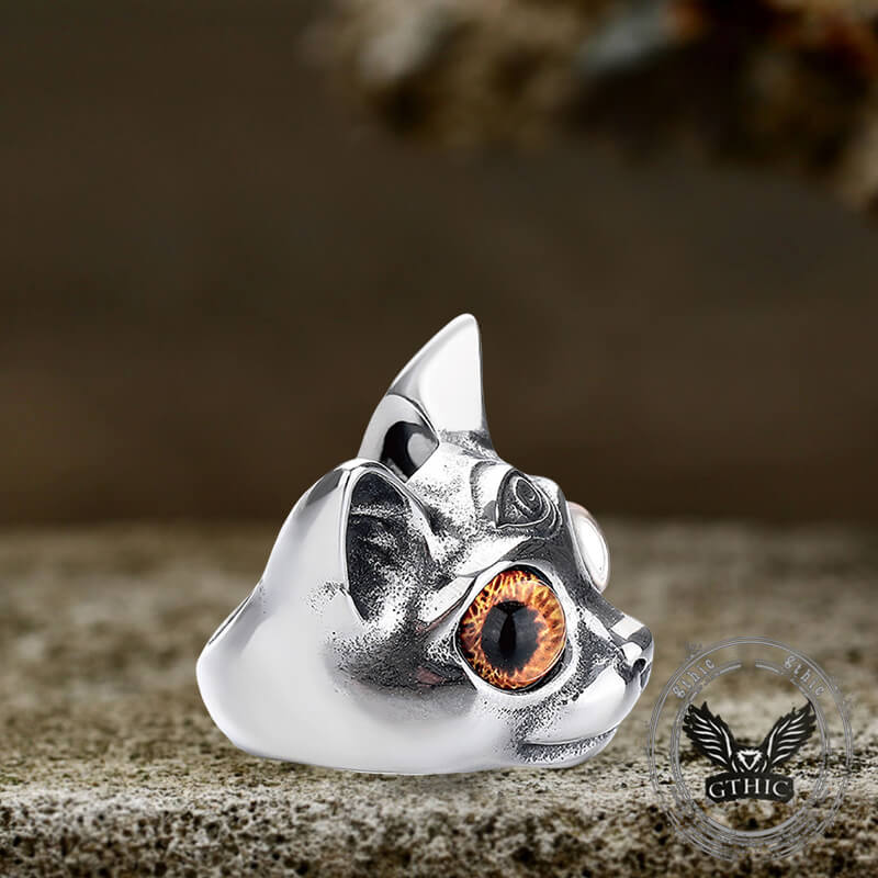Personalized Gem Three-Eyed Cat Stainless Steel Ring